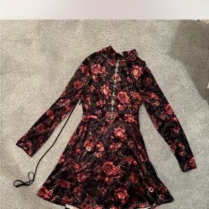 topshop Floral Long Sleeve velvet Dress